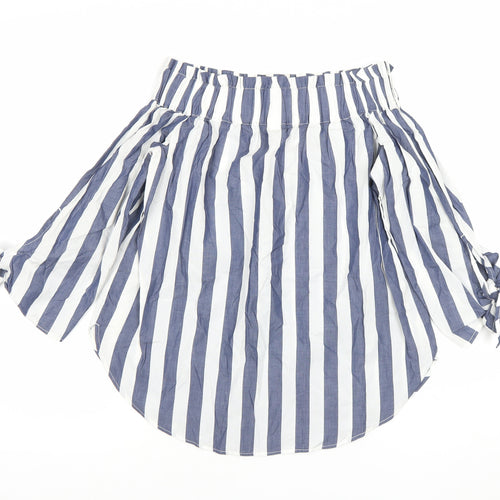 H&M Women’s Blue Striped Off Shoulder Cotton Blouse Size 6