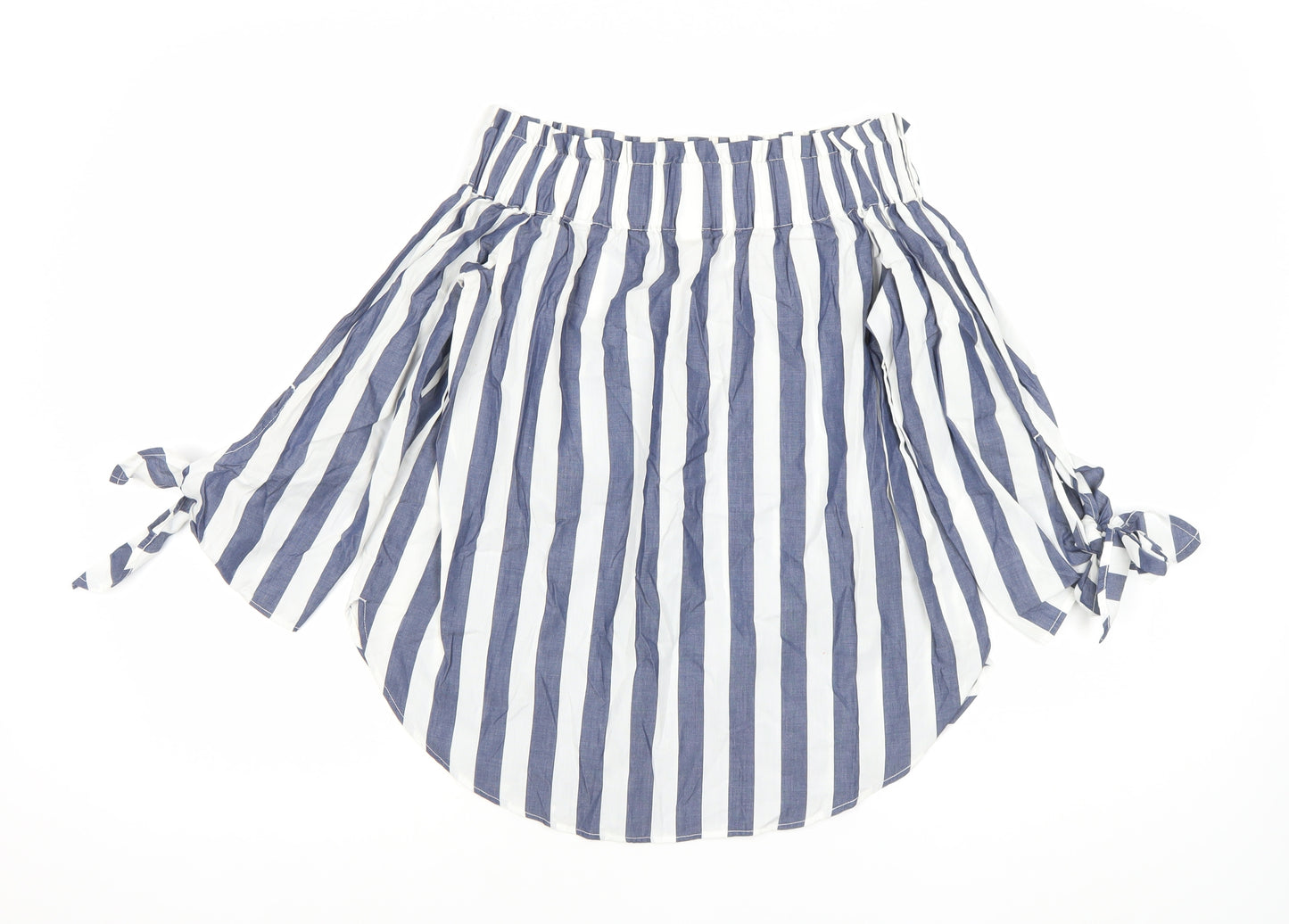 H&M Women’s Blue Striped Off Shoulder Cotton Blouse Size 6