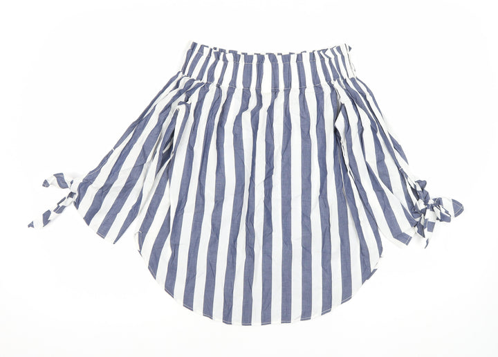H&M Women’s Blue Striped Off Shoulder Cotton Blouse Size 6