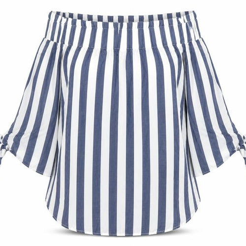 H&M Women’s Blue Striped Off Shoulder Cotton Blouse Size 6