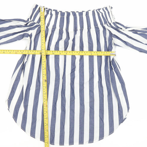 H&M Women’s Blue Striped Off Shoulder Cotton Blouse Size 6