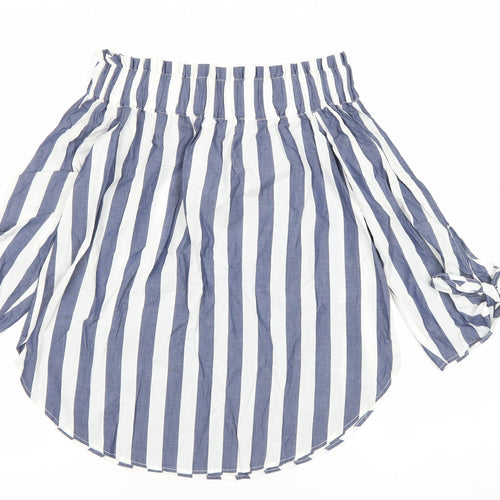 H&M Women’s Blue Striped Off Shoulder Cotton Blouse Size 6