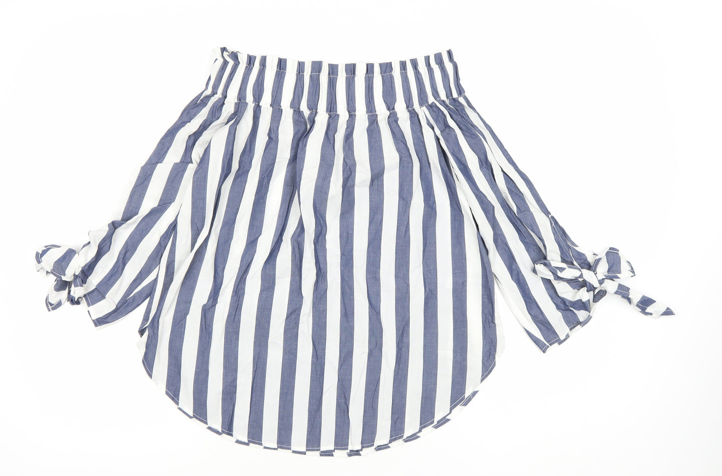 H&M Women’s Blue Striped Off Shoulder Cotton Blouse Size 6