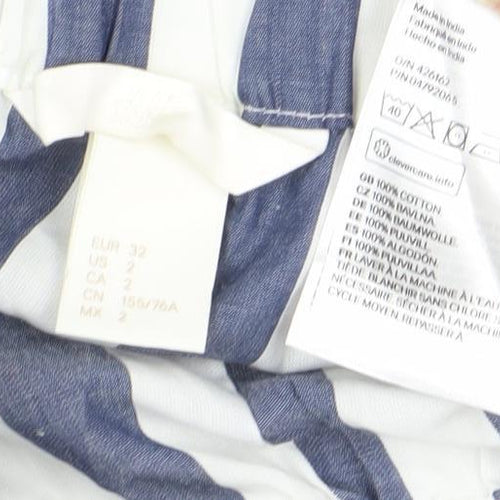 H&M Women’s Blue Striped Off Shoulder Cotton Blouse Size 6