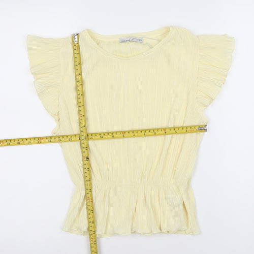 Pull & Bear Womens Yellow Blouse L Flutter Sleeve Ruffle Tunic Top