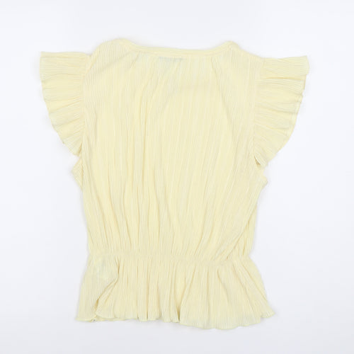 Pull & Bear Womens Yellow Blouse L Flutter Sleeve Ruffle Tunic Top