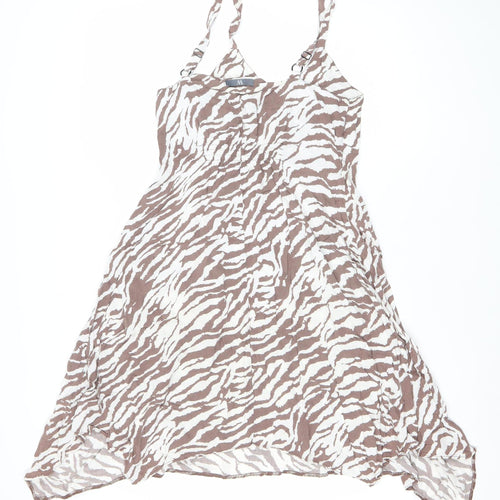 Bh Women’s Brown Animal Print Viscose Midi Slip Dress Size 12