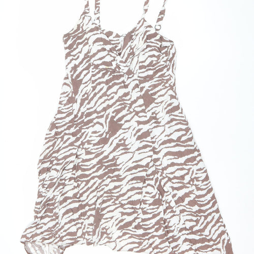 Bh Women’s Brown Animal Print Viscose Midi Slip Dress Size 12