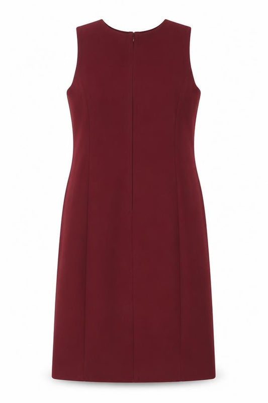Front view of BHS Women Red, size 14, Sleeveless Sheath Knee Length Dress