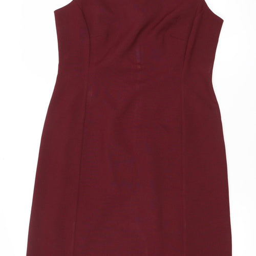BHS Women Red Size 14 Sleeveless Sheath Knee Length Dress