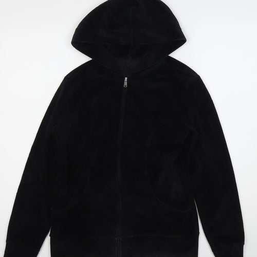 Benetton Womens Black Full Zip Velour Hoodie M