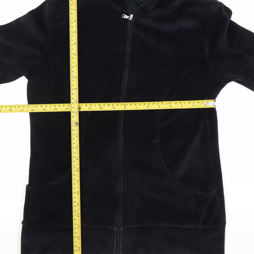 Benetton Womens Black Full Zip Velour Hoodie M