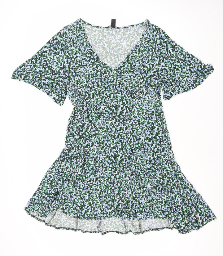 New Look Women’s Floral Asymmetric V-Neck Dress Size 14