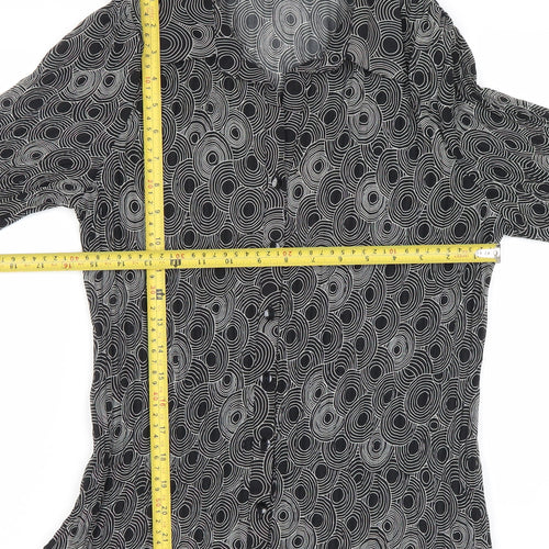 F&F Womens Black Geometric Button-Up Blouse Size 12 Long Sleeve