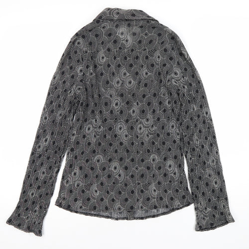 F&F Womens Black Geometric Button-Up Blouse Size 12 Long Sleeve