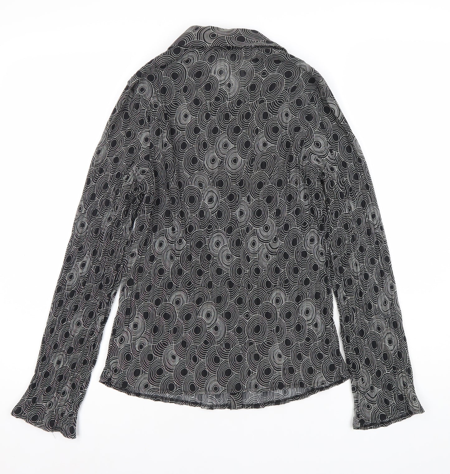 F&F Womens Black Geometric Button-Up Blouse Size 12 Long Sleeve