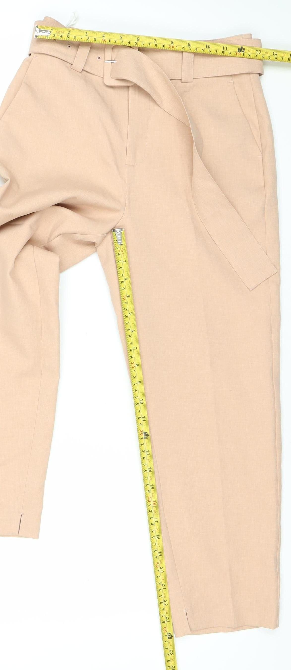 Erfani Women’s Beige High Rise Belted Straight Leg Trousers Size 8