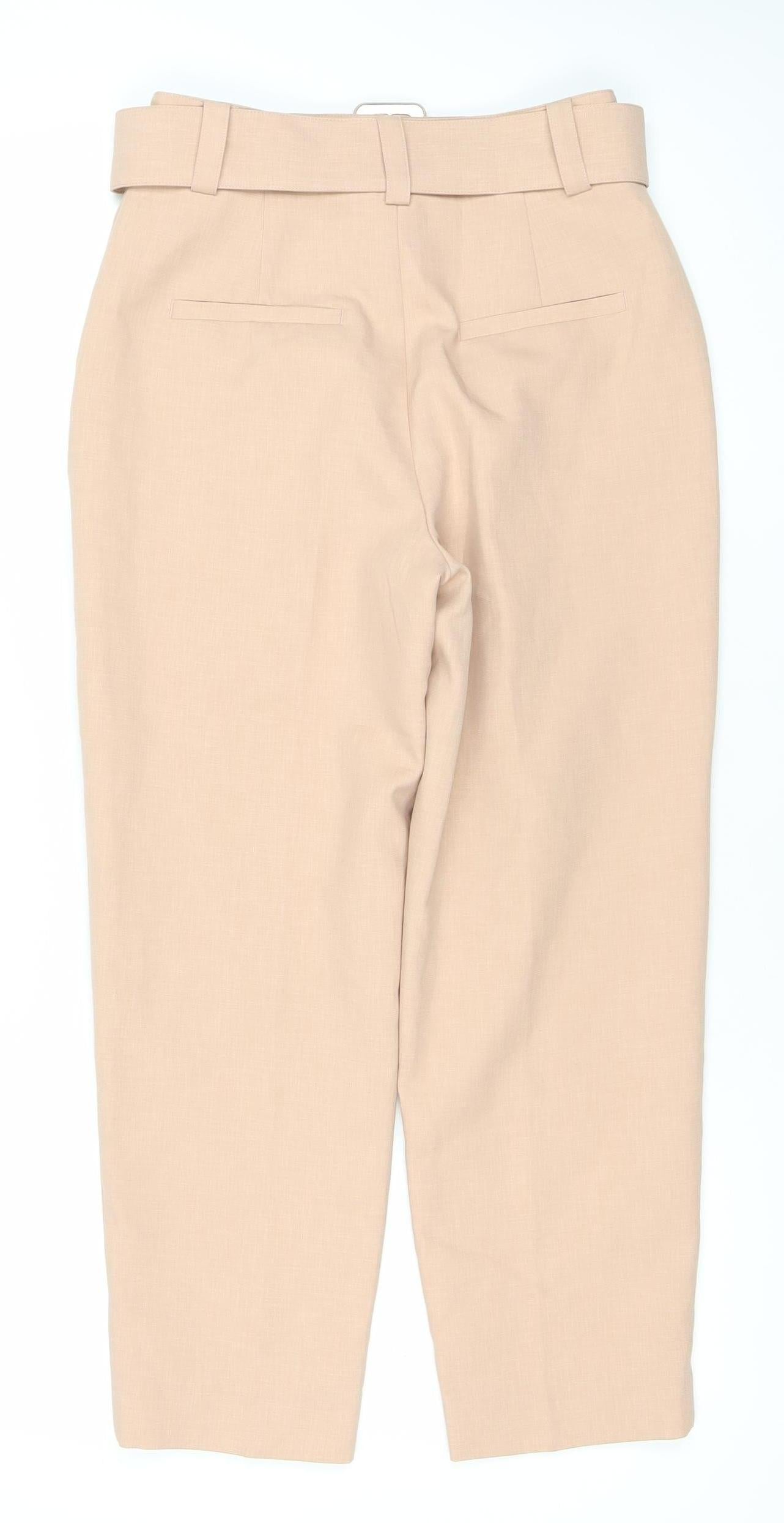 Erfani Women’s Beige High Rise Belted Straight Leg Trousers Size 8