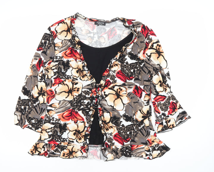 Touch Collection Womens Multicoloured Floral Ruffle Wrap Blouse Size 18