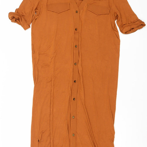 Next Women’s Brown Shirt Dress Size 12 Midi V-Neck Button Front