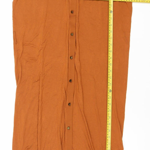 Next Women’s Brown Shirt Dress Size 12 Midi V-Neck Button Front
