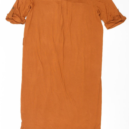 Next Women’s Brown Shirt Dress Size 12 Midi V-Neck Button Front
