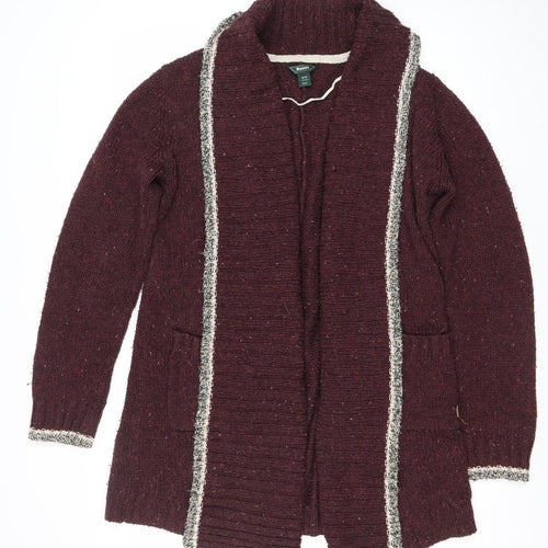 Roots Womens Red Knit Chunky Cardigan Jumper M Wool Blend