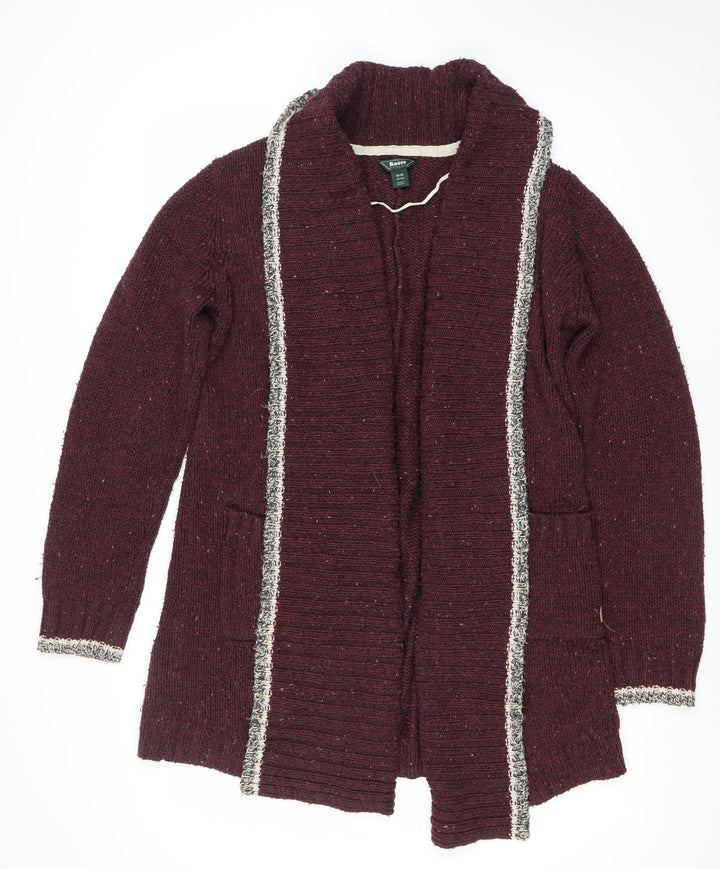 Roots Womens Red Knit Chunky Cardigan Jumper M Wool Blend