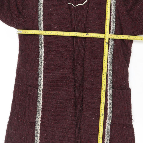 Roots Womens Red Knit Chunky Cardigan Jumper M Wool Blend