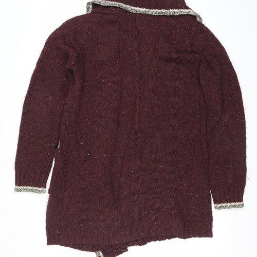 Roots Womens Red Knit Chunky Cardigan Jumper M Wool Blend