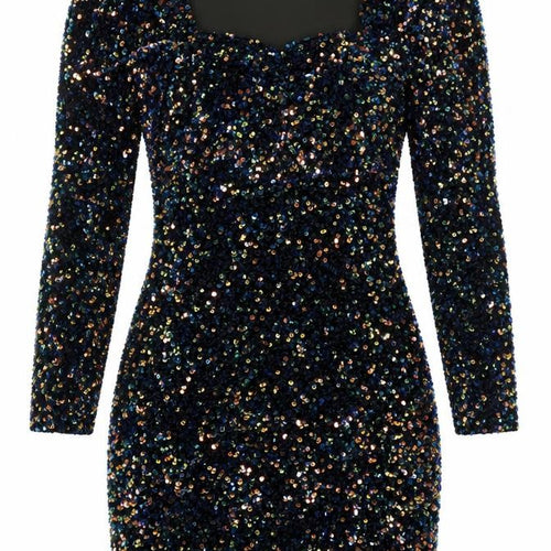 ZARA Womens Black Sequin Bodycon Mini Dress XS Party Cocktail Puff Sleeve