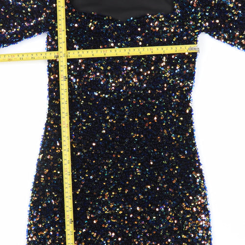 ZARA Womens Black Sequin Bodycon Mini Dress XS Party Cocktail Puff Sleeve