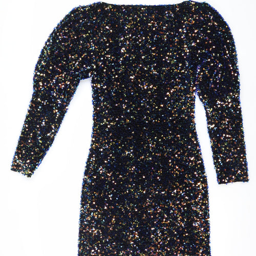 ZARA Womens Black Sequin Bodycon Mini Dress XS Party Cocktail Puff Sleeve