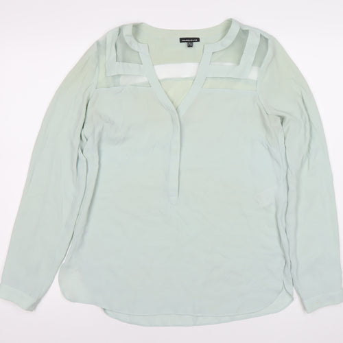 Warehouse Women’s Green Chiffon Long Sleeve V-Neck Blouse Size 10