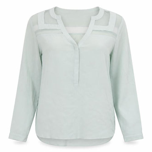 Warehouse Women’s Green Chiffon Long Sleeve V-Neck Blouse Size 10