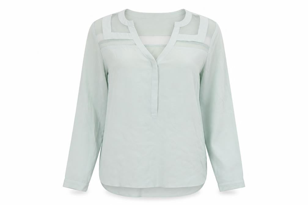 Warehouse Women’s Green Chiffon Long Sleeve V-Neck Blouse Size 10