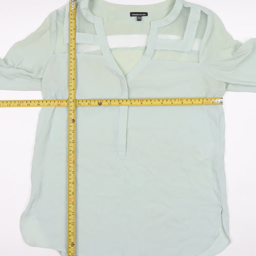 Warehouse Women’s Green Chiffon Long Sleeve V-Neck Blouse Size 10