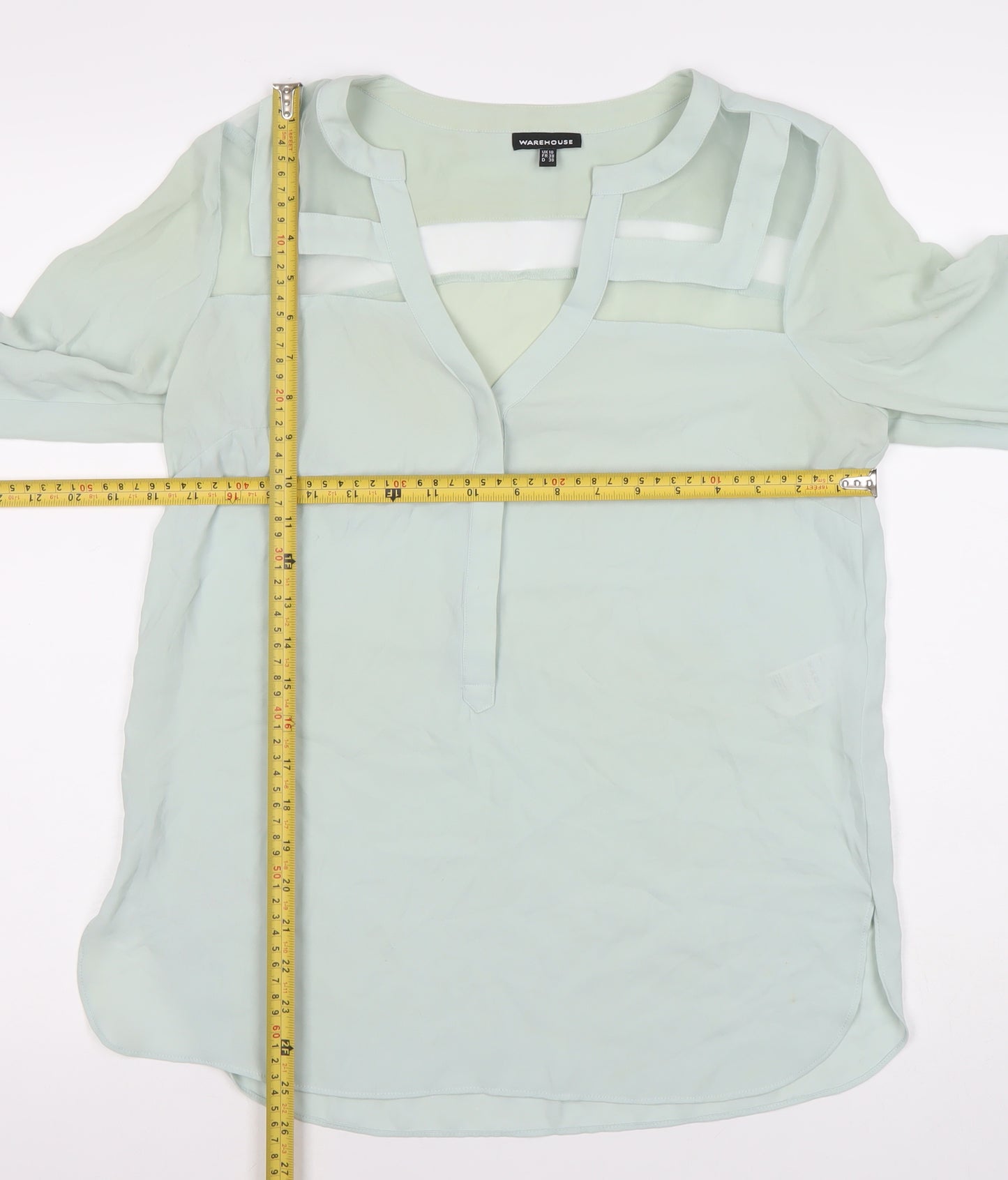 Warehouse Women’s Green Chiffon Long Sleeve V-Neck Blouse Size 10