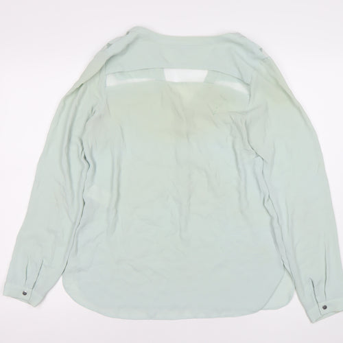 Warehouse Women’s Green Chiffon Long Sleeve V-Neck Blouse Size 10