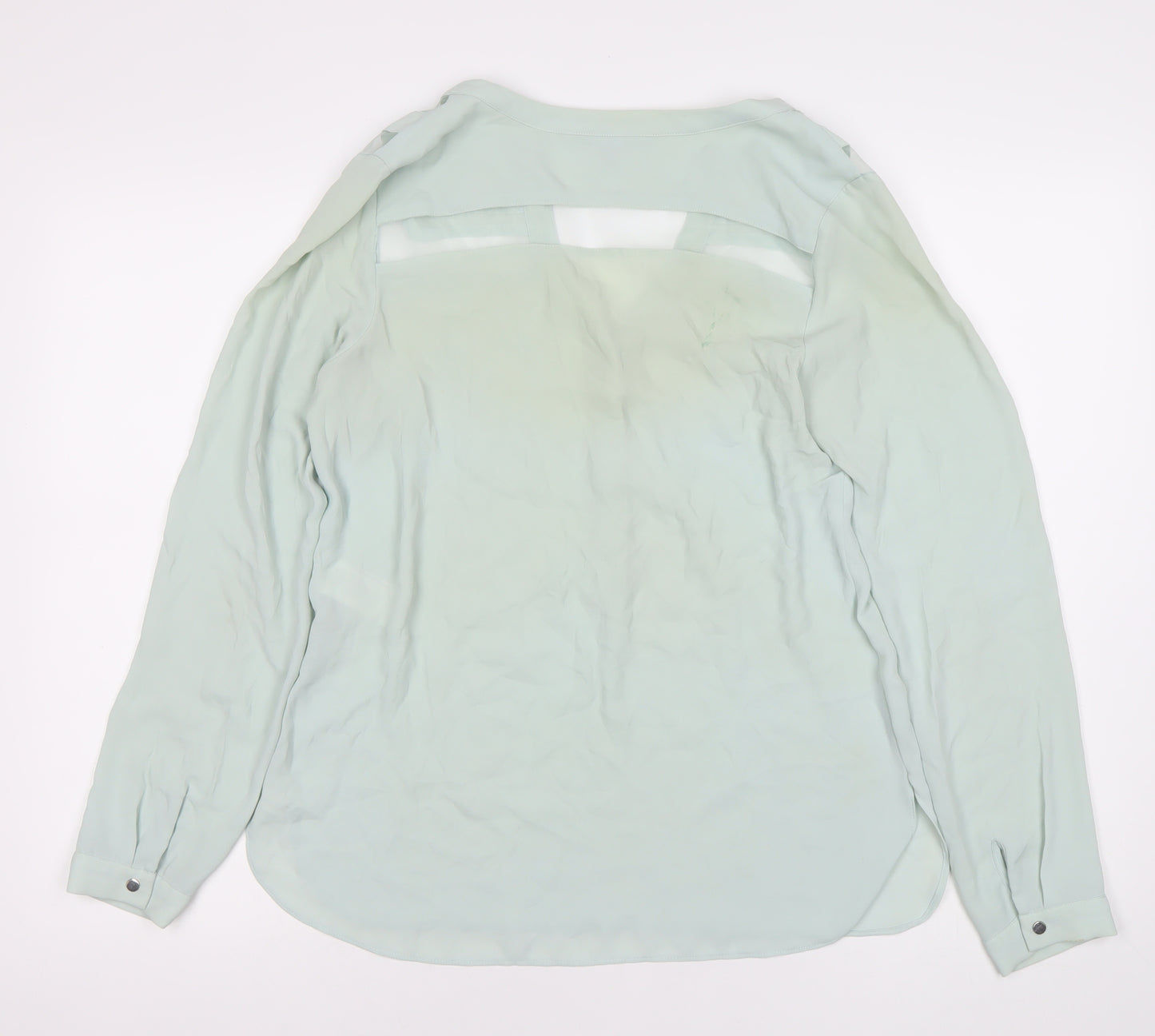 Warehouse Women’s Green Chiffon Long Sleeve V-Neck Blouse Size 10