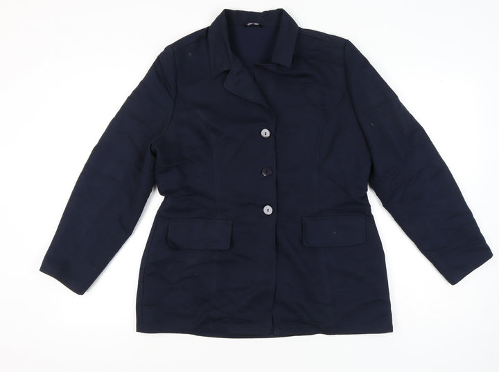 C&A Womens Blue Size 14 Suit Jacket Three Button Lined Workwear