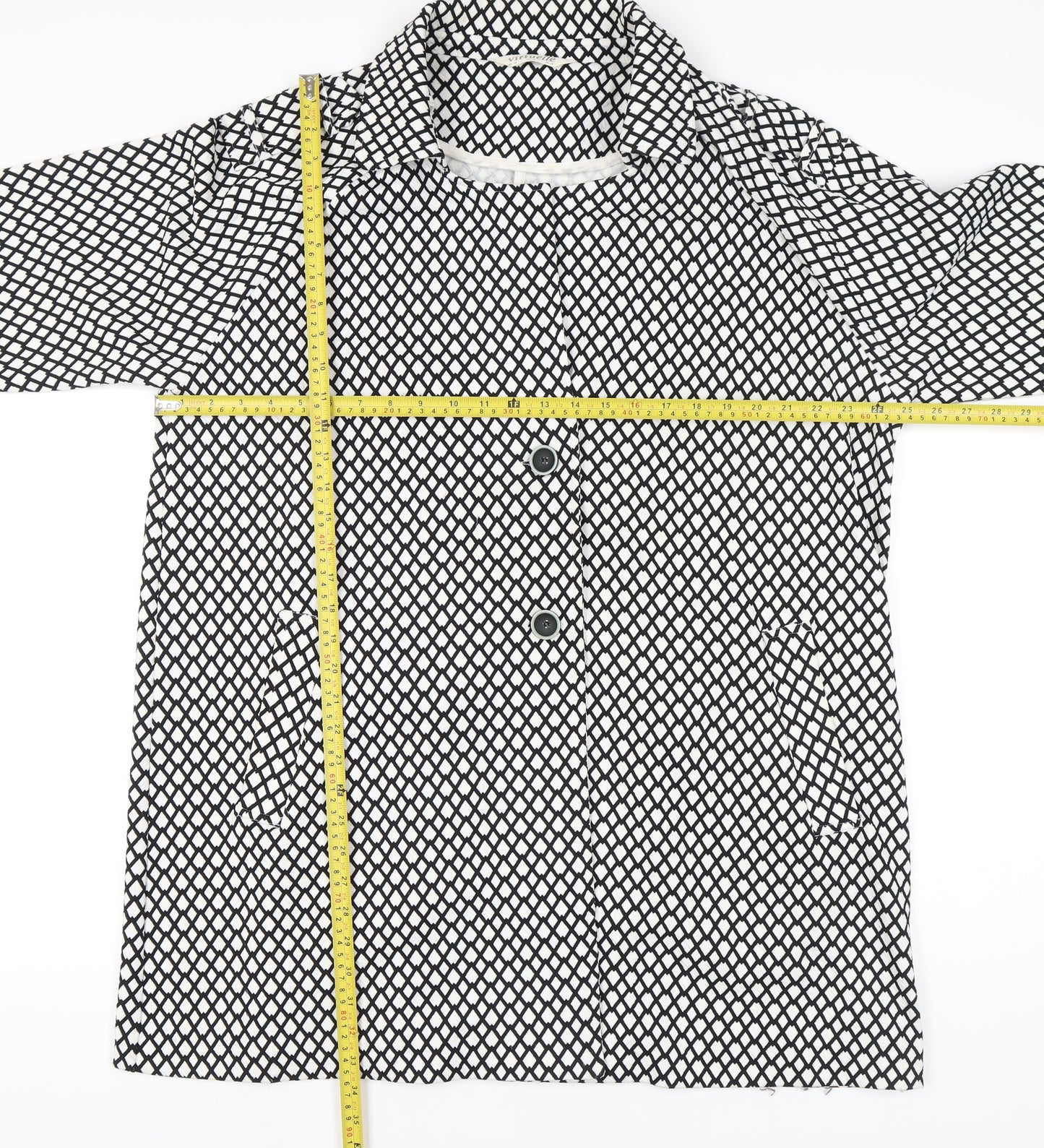 Virtuelle Womens Black White Geometric Plus Size 20 Coat