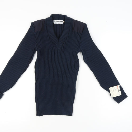 Yorkcraft Men’s Blue V-Neck Military Pullover Jumper XS