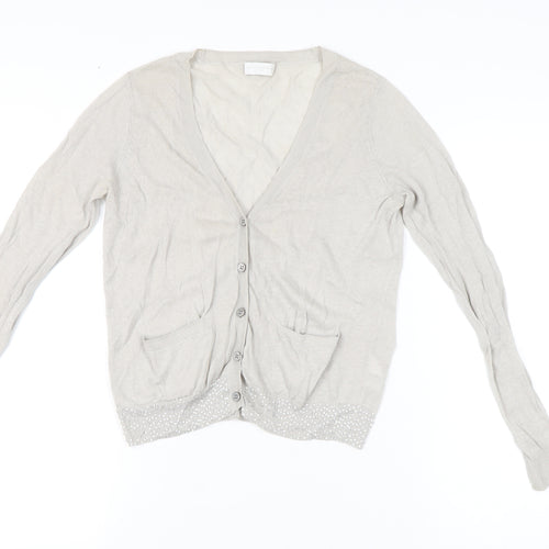 The White Company Womens Beige Sequin Cardigan XS Linen Cotton