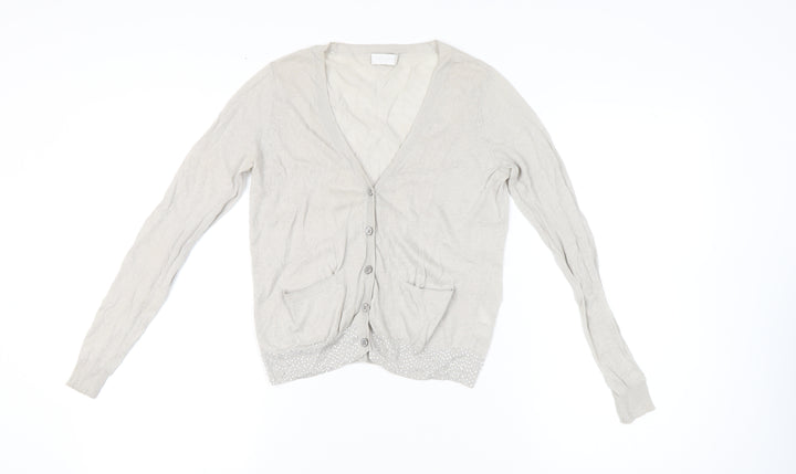 The White Company Womens Beige Sequin Cardigan XS Linen Cotton