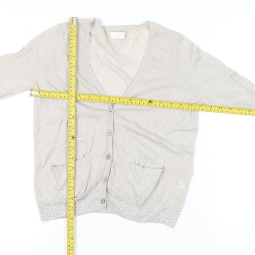 The White Company Womens Beige Sequin Cardigan XS Linen Cotton