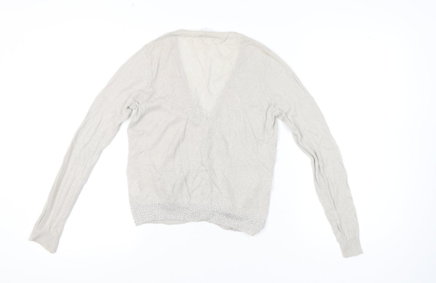 The White Company Womens Beige Sequin Cardigan XS Linen Cotton