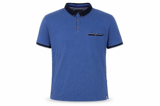 Front view of Le Shark Men’s Blue Polo Shirt, size L, Short Sleeve Collared Casual