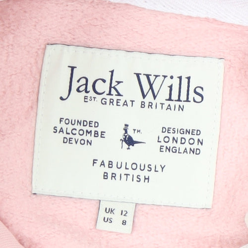 Jack Wills Women's Pink Cotton Hoodie UK 12 Pullover Casual Sweatshirt