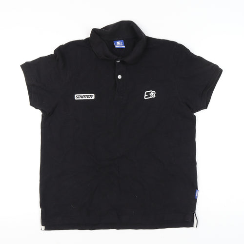 Starter Men's Black Polo Shirt Size L Logo Short Sleeve Cotton Casual